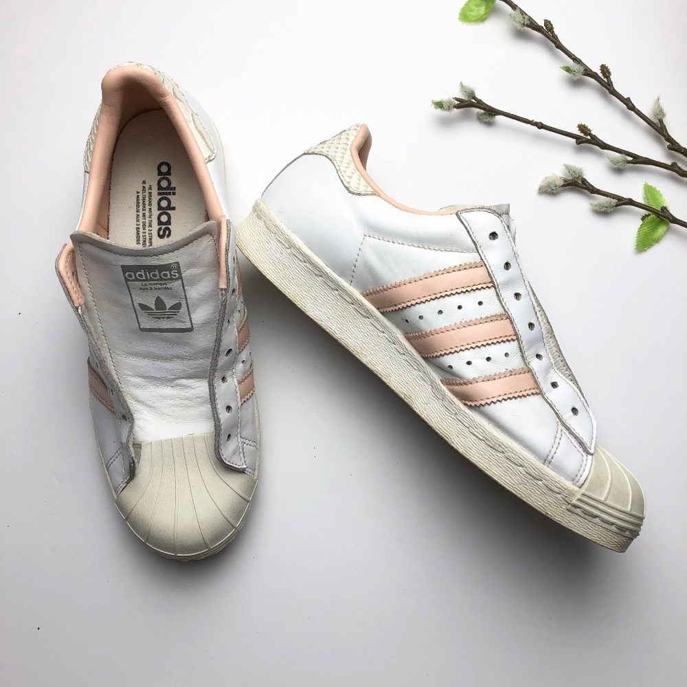 ADIDAS Superstar Leather Snakeskin Print Shell Toe Sneakers White Pink Size 7.5